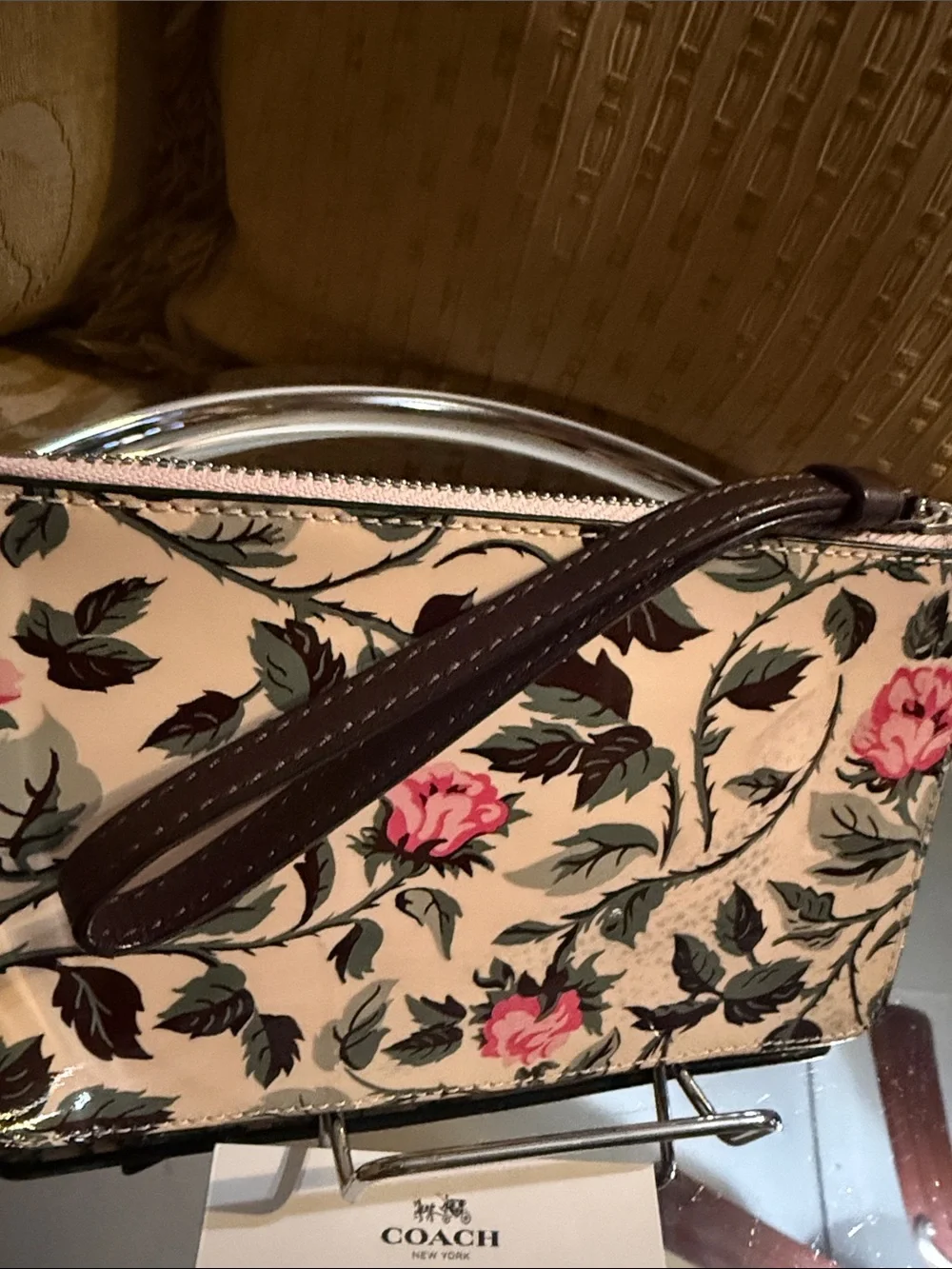Coach Patent Leather Rose Print Foldover Clutch/wristlet
